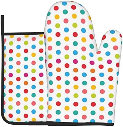 Polka Dot Oven Mitts and Pot Holders Sets 2 Pcs Set, Heat Resistant and Waterproof Kitchen Oven Mitts Soft Cotton Lining Gloves for Microwave Cooking Baking Grilling