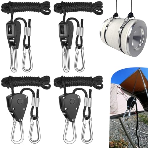4 Pièces Corde à Cliquet,avec Cordes en Nylon Sangle à Cliquet Réglable,Capacité de Charge de 68 Kg par Paire,Tendeur à Cliquet pour Corde,pour Lampes de...