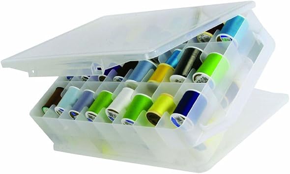 Double-Sided Sewing Organizer Box with 46 Grids - Clear Plastic Thread Storage Case for Embroidery Floss, Sewing Threads, Needles, Beads & Craft Supplies Portable Craft Organization Container