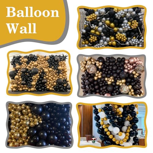 Image of Black Gold Link Balloons,60Pcs 6Inch Metallic Gold and Black Latex Linking Balloons for New Year Eve Graduations Birthday Baby Shower Wedding Anniversary Party Decorations