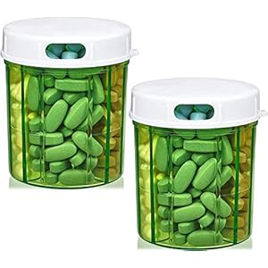 Ronde Pill Organizer Dispenser – Set van 2 – Pillendoosjes met 4 compartimenten voor medicijnen, vitaminen & supplementen Fles Dagelijkse Pillendoosje Reminder Box