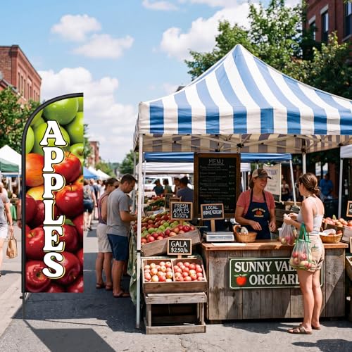 Image of Remagr 2 Pack Apples Feather Flag 7 ft Advertising Swooper Flag Sign Windless Apples Banner with Pole Kit and Ground Stake for Businesses Restaurants Outside Ground