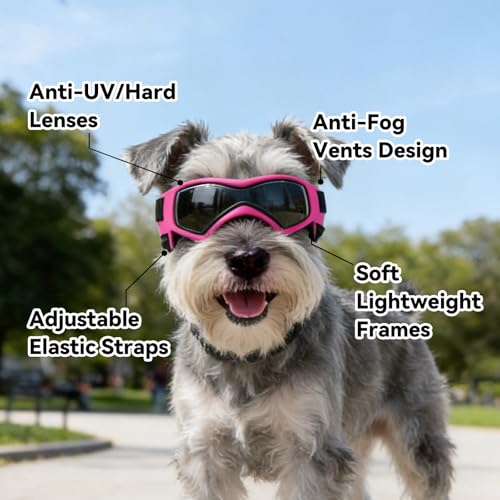 PETLESO Hundebrille Hundeschutzbrille Hunde Sonnenbrille Anti-UV Schutz Augenschutz für Kleine/Mittelgroße Hunde-Rosa