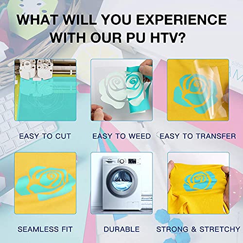 Image of HTVRONT HTV Heat Transfer Vinyl Roll - 12 inch x 8ft Turquoise HTV Vinyl for T Shirts, Teal Iron on Vinyl for All Cutting Machine - Easy to Cut & Weed for Heat Transfer Design (Turquoise)