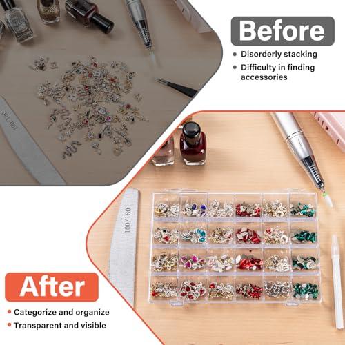 Image of 2 Pack 24 Grids Clear Plastic Boxes for Organizing, Beads Organizer Box with Dividers Bead Containers Nail Charm Organizer for Craft Collection, Container with Dividers Box for Organizing Nail Charms