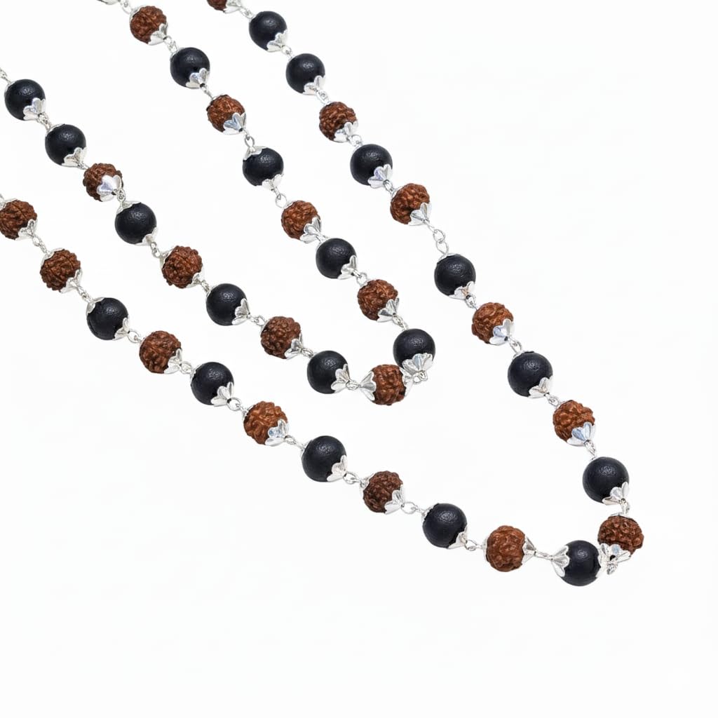 Silver Plated Rudraksha Karungali mala | Authentic Rudraksha & Karungali Beads | Spiritual Protection & Positivity | Includes Certificate of Authenticity | Gift for Men & Women (Mala)-image-5