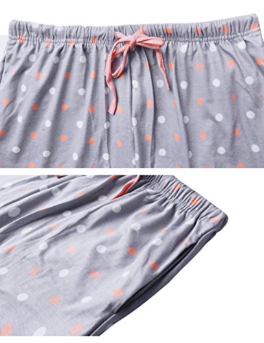 Hawiton Women's Cotton Long Sleeve Pajamas Set Sleepwear Dot Pattern Bottom Lounge Nightgowns Orange