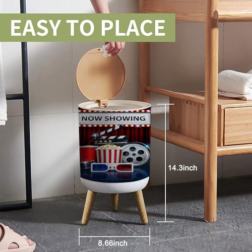 Image of Small Trash Can with Lid Cinema background concept movie theater object on red curtain Garbage Bin Round Waste Bin Press Cover Dog Proof Wastebasket for Kitchen Bathroom Living Room 1.8 Gallon
