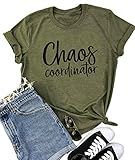 Women Chaos Coordinator Letter Printed T-Shirt Funny Short Sleeve Tops Tee Shirt (Medium, Army Green)