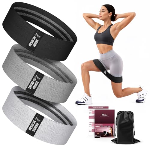 Image of Fabric Resistance Band Set with Exercise Guide, 3 Levels for Hip and Glute | For women and men; 3 resistance levels with an exercise guide for legs, squats, yoga, fitness, and physical therapy