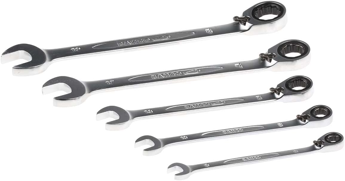 Bahco 1RM/S5 Ratchet Combination Spanner Set, Multi-Colour, Set of 5 Piece