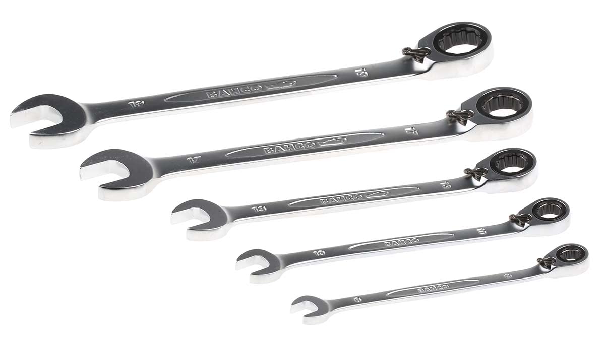 Bahco 1RM/S5 Ratchet Combination Spanner Set, Multi-Colour, Set of 5 Piece