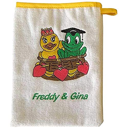 Freds Swim Academy 20111 Gant de toilette en velours doux avec motif Fred & Gina Env. 16 x 20 cm, blanc.