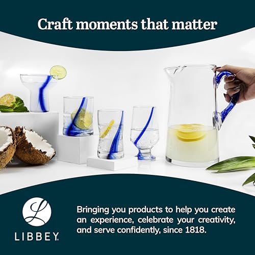 Libbey 57226 Blue Ribbon Goblet Glasses, Unique Blue Water Goblets Set Of 8, Thick Stemmed Water Glasses thumb #6