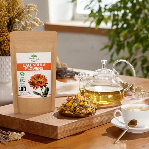 Image of 100 Bags Calendula Tea Dried Calendula Flowers Herb Tea (Calendula Officinalis) - 100 Count 1.5 g Bags Kalendula