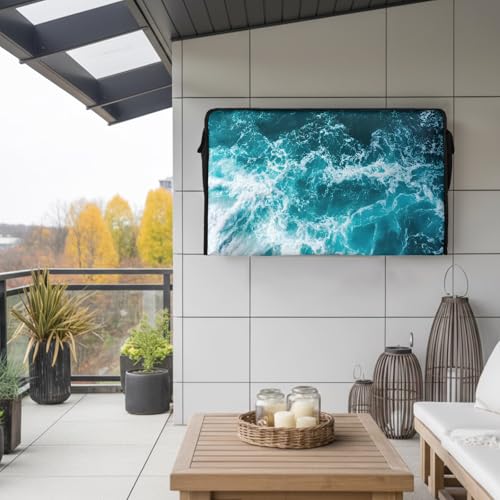 Outdoor TV Cover 30-32 inch Modern Coastal Weatherproof TV Screen Protector Nautical Sea Foam Splashing Waves Outdoor TV Enclosure for Seal Full Coverage - Outside LED, LCD, OLED Flat Screen TVs