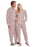 Ekouaer Womens Onesie Pajamas for Adults Unisex Zipper Christmas Pajamas for Family Onesie Hooded Non Footed Pajamas (Stripe,Small)