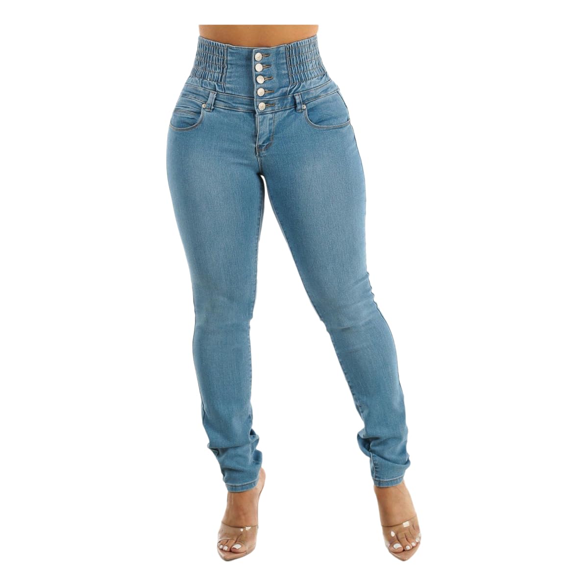Jeans da Donna con Sollevamento Dell'anca Elasticizzati E vestibilità Skinny A Vita Alta, Pantaloni Skinny-Azzurro-XXL