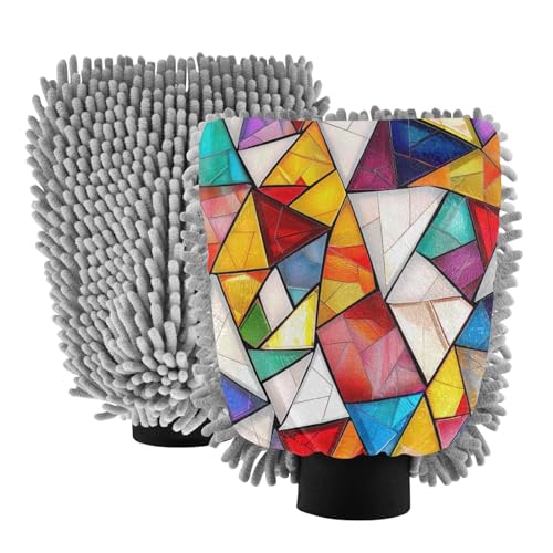 Kigai Colorful World Car Wash Mitt Microfiber, 2Pcs Scratch Free Lint-Free, Premium Chenille Microfiber Mitt Car Wash Brush-M