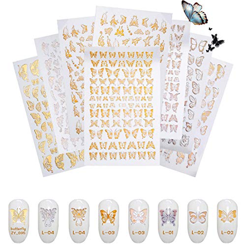 EooTo Butterfly Nail Art Stickers 10 Sheets Acrylic Holographic 3D Laser Gold Silver Butterfly Nail Art Decals for Women Girls DIY Designs Manicure Tips Decoration Accessories