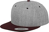 Yupoong Flexfit Unisex Kappe Classic Snapback 2-Tone, zweifarbige blanko Cap mit geradem Schirm, One Size Einheitsgröße für Männer und Frauen, Farbe h.grey/maroon