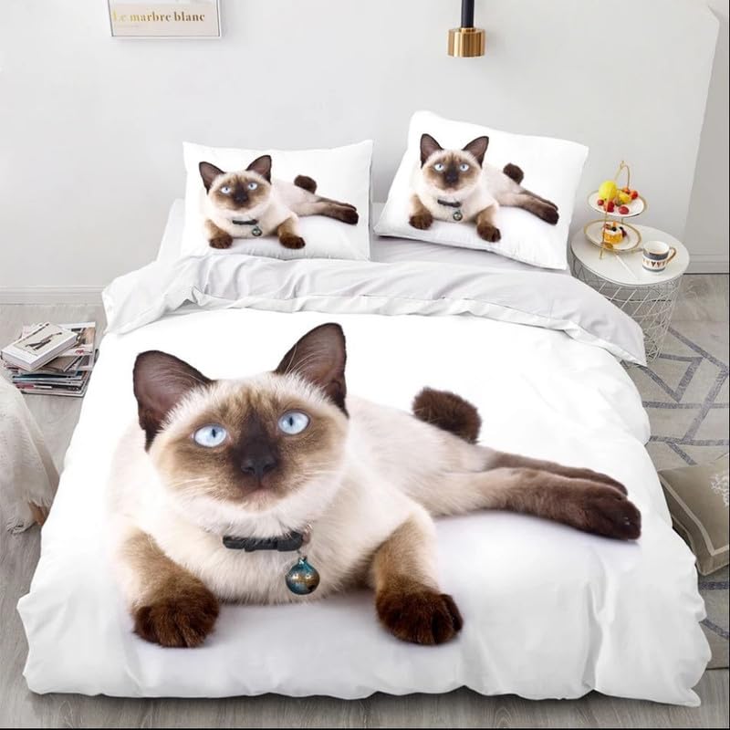 Housse de couette chat blanc et taie 90x190 cm pour lit enfant