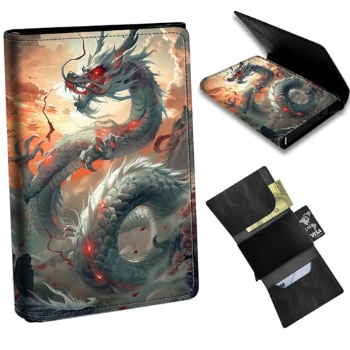 Dragon Minimalist Wallet for Men Tarjeteros de hombres, Pop Up Card Case Wallet for Women, PU Leather Automatic Credit Card Holder Metal Money Clip Wallet RFID Blocking Bifold Pocket Wallet