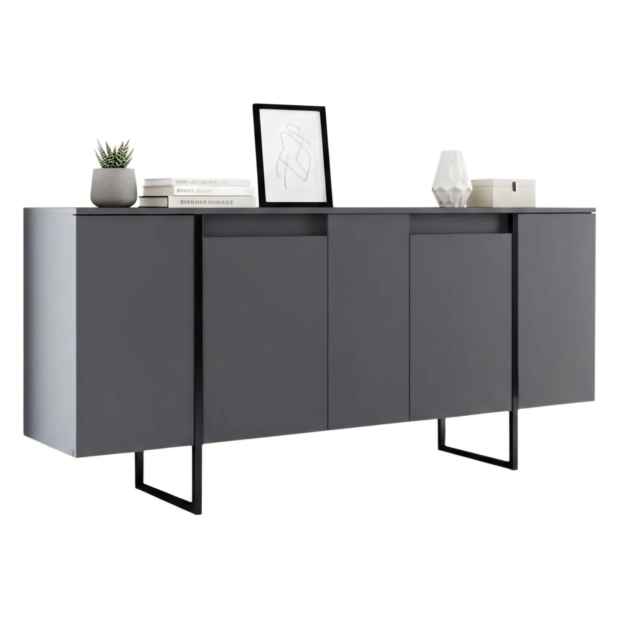 Dmora - Credenza Betel, Buffet da soggiorno, Madia da salotto, Dispensa da cucina, 160x35h80 cm, Antracite e Nero