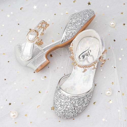 Image of Stelle Girls Glitter Charm Dress Shoes Sequins Princess Heels for Party | Sparkle finish, Decorative charms, Cushioned comfort, Flexible outsole, Dress-up, Special occasions, Comfortable fit