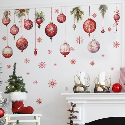 Vinilos decorativos Merry Christmas con copos y piñas miniatura 6