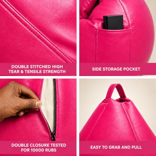 Image of 4XL Tear Drop Bean Bag with Footrest & Cushion | Premium Leatherette Bean Bag Cover | XXXXL Lounger Chair for Living Room | Without Beans | Upto 150 Kg (Pink, XXXXL)