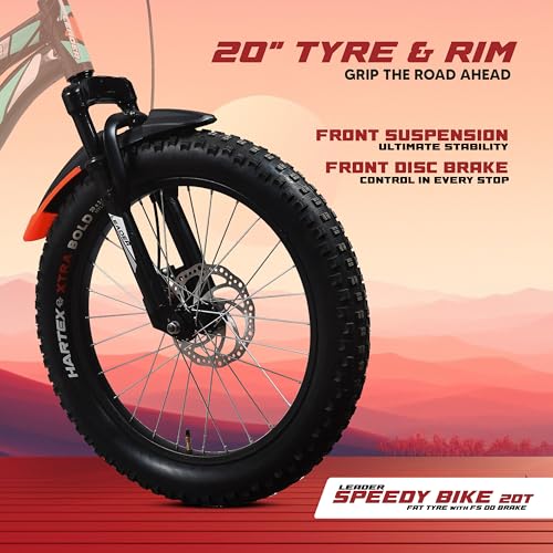 Leader Speedy Bike 20T Kids Cycle with Front Suspension | DD Brake | Ideal 7-10 Years 20 T Fat Tyre Cycle - Matt Black 6 51T62iZv0UL