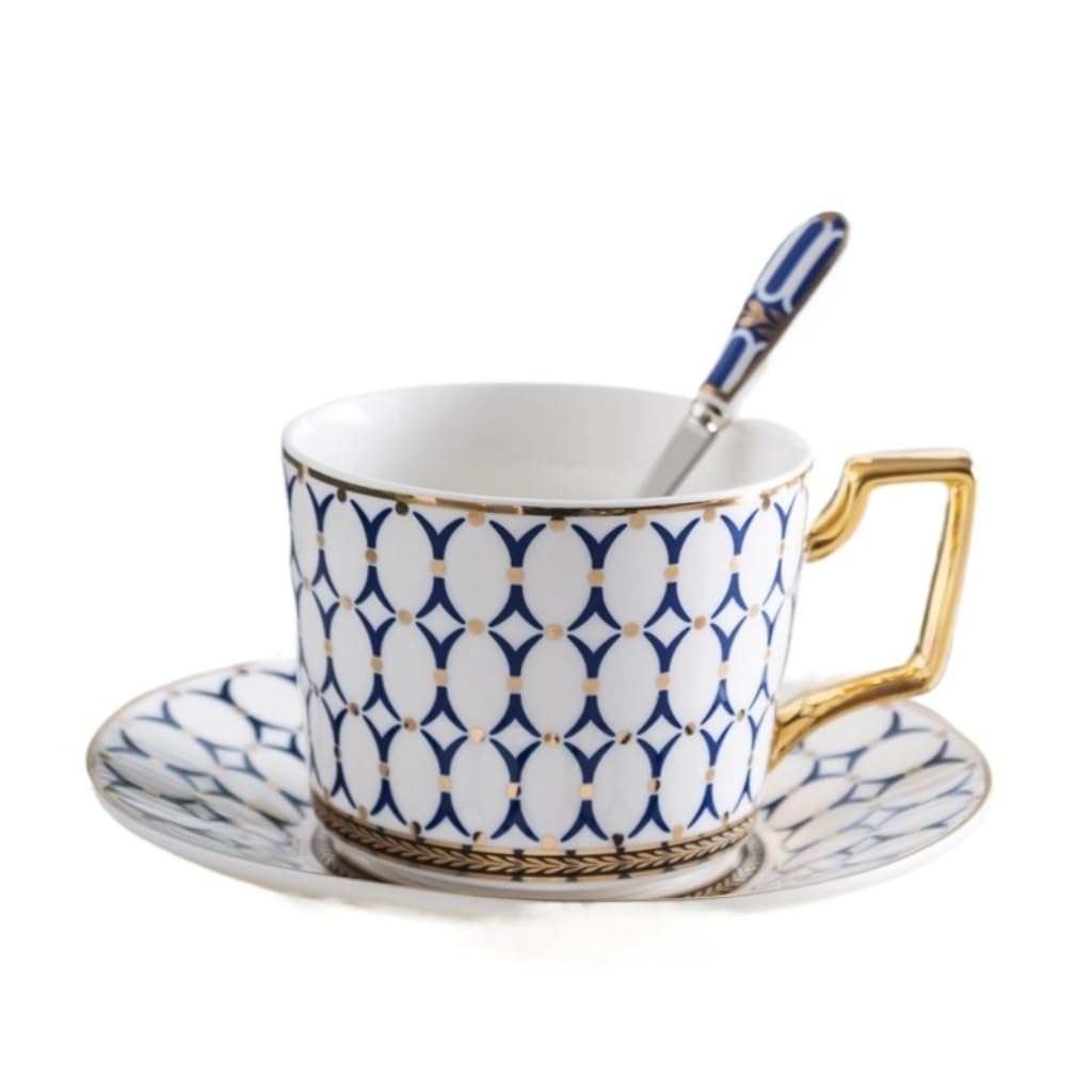 vfdaSWQQ Tea set, Coffee Cup and Saucer Set with Spoon,English Afternoon Tea, High-end Ceramic Mug(B)