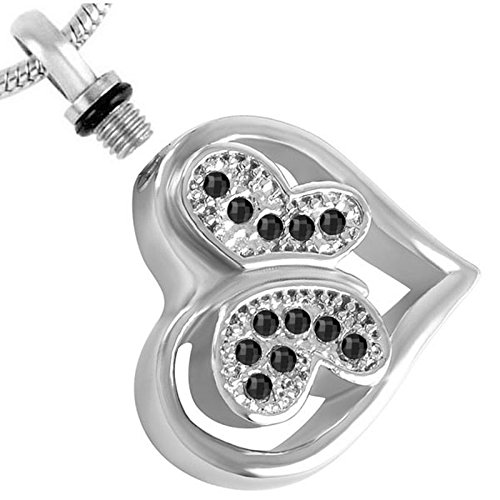 Oinsi Little Crystal Butterfly in My Heart Memorial Pendant Necklace Pet Cremation Urn Jewelry for Ashes (Black Stone)