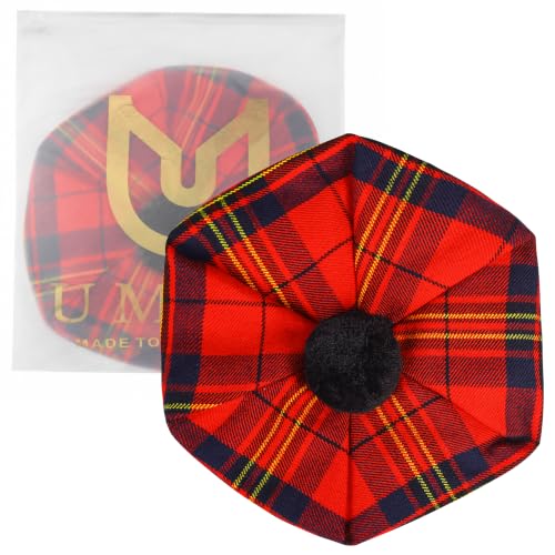 Image of Scottish Tam O' Shanter Hat Tartan Bonnet Pom Pom Wool Flat Cap One Size
