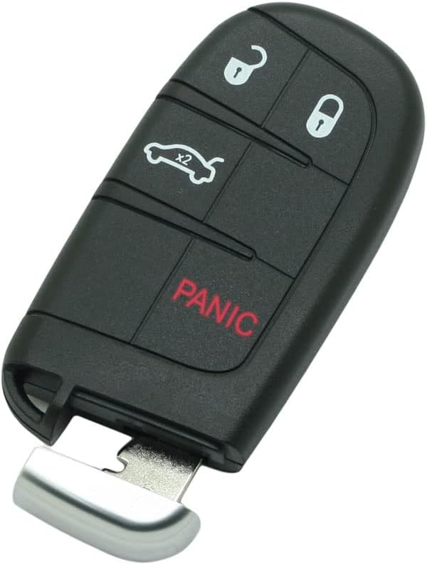 BROVACS Replacement Key Shell + Uncut Blank Emergency Insert Key Compatible with DODGE CHRYSLER 4 Button Smart Keyless Entry Remote Key Case Fob 3 BTN + Panic PG756D