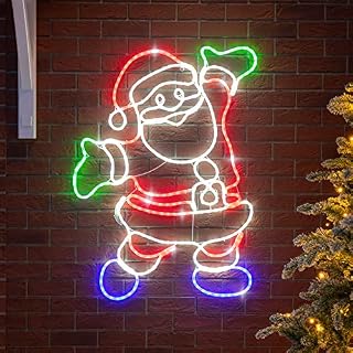 Christow Santa Christmas Light Outdoor Decoration, Energy Efficient LED Rope Light, Flashing Silhouette, Freestanding, Mains Operated (101cm)