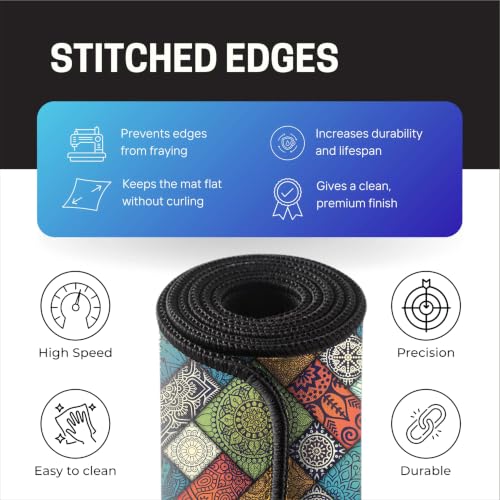 Image of Decorative Mandala Large Desk Mat, Extended Mouse Pad 58.5 x 28 cm, Desk Pad, Washable Mousepad, 2mm Thick Non-Slip Rubber Base, Stitched Edges for Office, Home & Workstation (Multicolour)