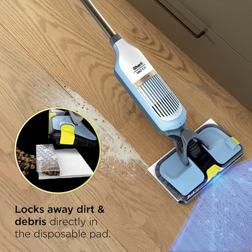 Image of Shark VACMOP Reveal Cordless Hard Floor Cleaner, Vacuum & Spray Mop, Powerful Suction, Lightweight, Illumination Light, 4 Disposable Pads, 12oz Pet Multi-Surface Cleaning Solution, Blue, VM401BL