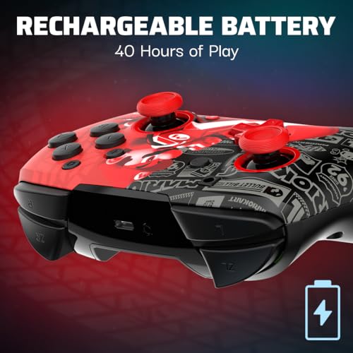 Image of PDP Rematch Glow Wireless Controller Grand Prix Mario Nintendo Switch 2 | Nintendo Switch Lite, OLED, Motion Controls, Rechargeable 40-Hr Battery, 2 Mappable Back Buttons, Grand Prix Mario Glow