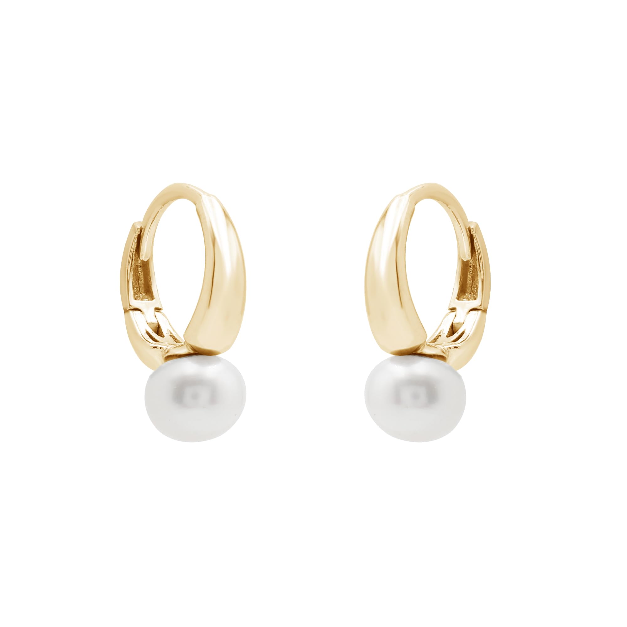 Pendientes de aro de plata 925 con bisel redondo de perlas de 8 mm, diseño ligero y elegante para mujer (oro amarillo)