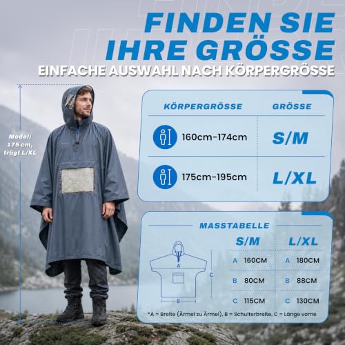 Foto von STANDWERK® Regenponcho Wandern mit Navigationstasche, Regencape
