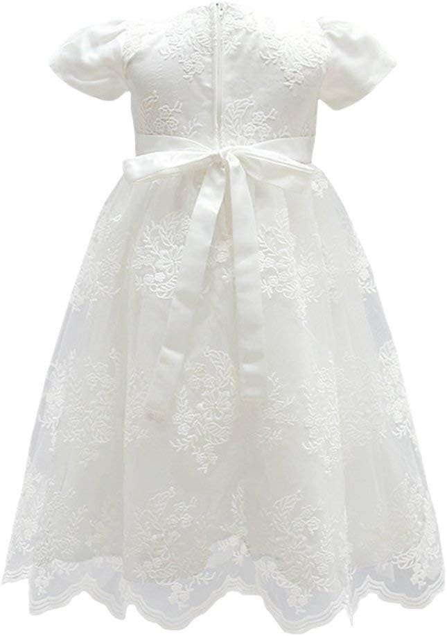 Glamulice Baby Girls Christening Baptism Dress Newborn Floral Embroidered Lace Dresses for Toddler
