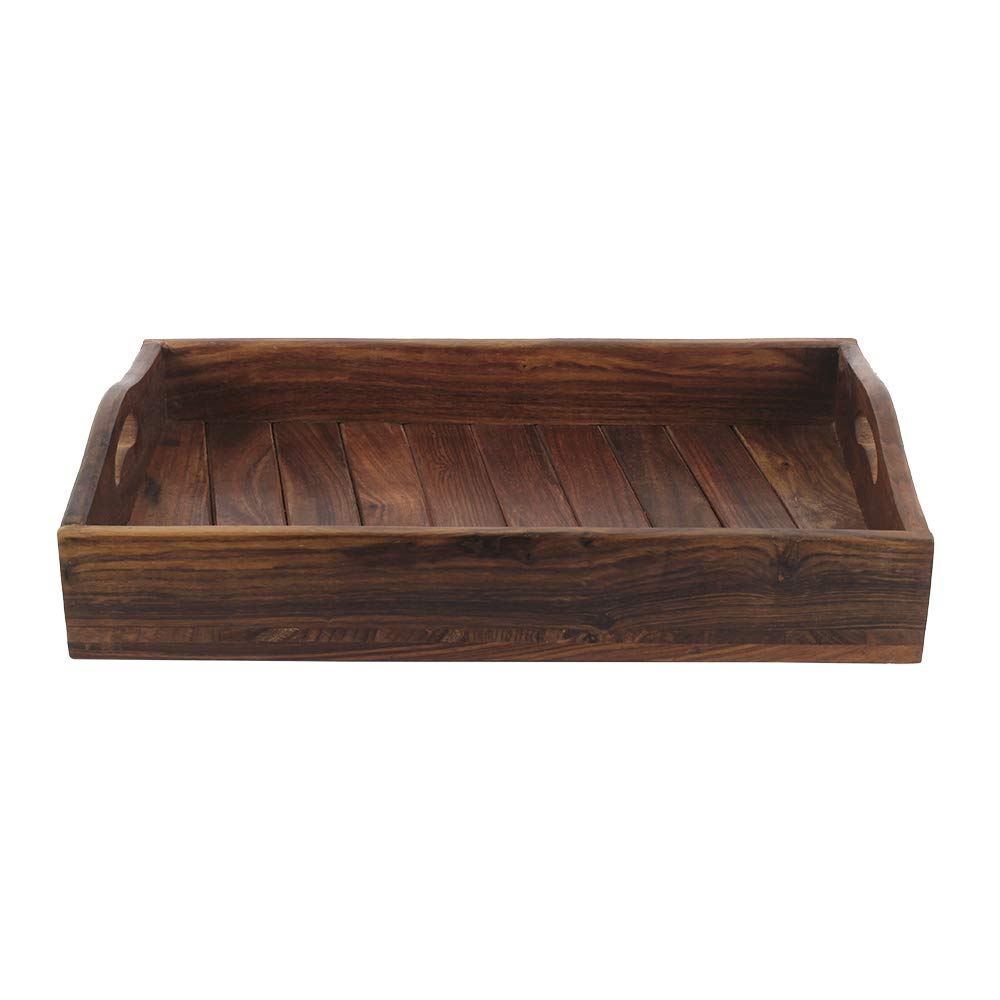 Bandejas De Madera Rústica Octágono Gris Para Servir Desayuno, Bandejas Para Servir Café Con Asas Recortadas, 16.5 X 12.25 Pulgadas