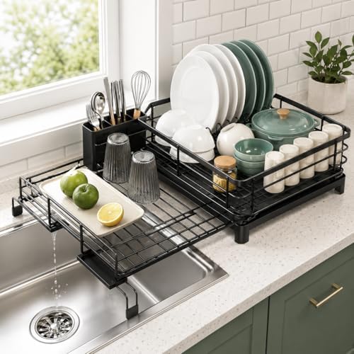 Premium Expandable Dish Drying Rack with Drainboard – 2-in-1 Larg...