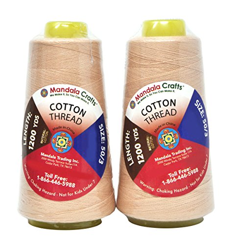 Image of Mandala Crafts Champagne Mercerized Cotton Thread Cones for Sewing Quilting | 2400 Yds 50 WT, 100% Long Staple Cotton, Multipurpose, for Embroidery, Piecing, Sergers, Applique, Machine and Hand Sewing