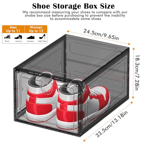 Image of ARSTPEOE 6-Pack Black Shoe Storage Boxes Magnetic Stackable | Upgraded Harder Material, Stackable Space-saving, Fits Sneakers & Boots, Clear Magnetic Front Door