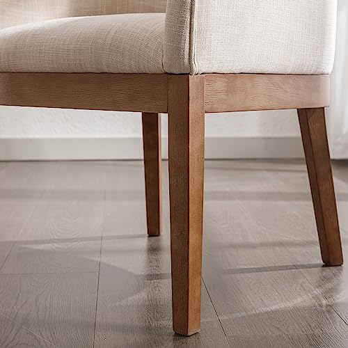 Rivova Beige Dining Chairs Set Of 4 Mid-Century Modern Dining Chairs Linen Upholstered Kitchen Dining Room Chairs Curved Backrest Dining Chairs With Wood Leg thumb #5