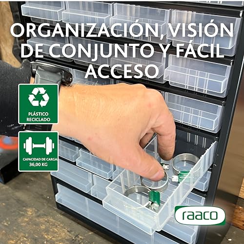 Miniatura 3 de Raaco C12-40, Organizador De Tornillos Con 40 Cajones, Capacidad 36 Kg, 15 X 30,6 X 55,2 Cm, Acero Recubierto, Apto Para Montaje En Pared, Clasificador De Tornillos Y Pequeñas Piezas Para Taller