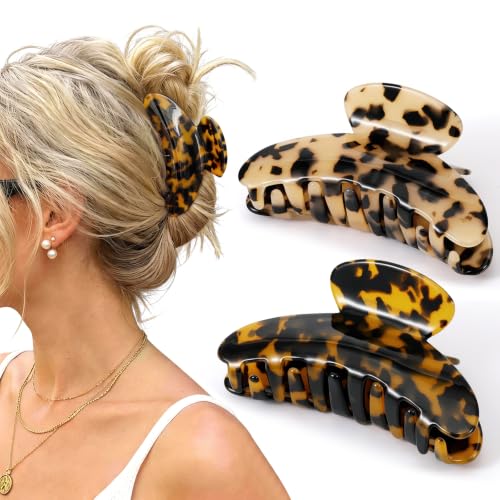 2 Pack Acetate Large Hair Claw Clips for Thick Thin Hair, 4 Inch Hair Clips